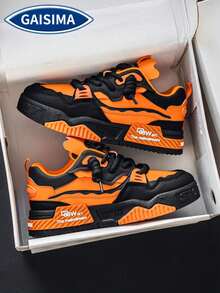 GAISIMA Men's New Versatile Niche Original Casual Sneakers, Thick Sole Anti-Slip Athletic Shoes, Random Graffiti Pattern - Orange - View 1