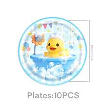 52件装新款可爱黄色小鸭主题一次性餐盘和餐巾纸，派对用品，适合野餐聚会，一次性餐盘 - 彩色 - 查看 15