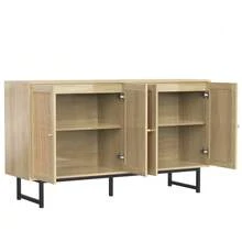Sideboard Measuring 140x39.5x80 Cm With Authentic Rattan Fabric, 4 Doors. - Natural Color - View 7