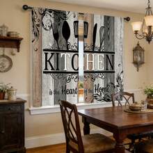 2 Pieces Rural Vintage Kitchen Pattern Curtains, Household Textile Window Decoration, Pole Bag Hanging, High-Definition Digital Printed Curtains, Polyester Material, Suitable For Bedroom And Living Room Decoration, Home Decoration Curtains. - Multicolor - View 3