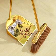 Heavy-Duty Golden Stainless Steel Broom And Dustpan Set - Broom Dust Pan With Long Handle Outdoor Dustpan Restaurant Dustpan Floor Cleaning Broom Standing Dustpan Cleaning Dustpan Garden Dustpan For Home Office - B - Xem 6