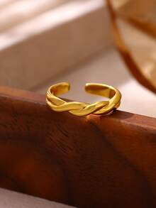 1 Pc Minimalist Wavy Open Ring For Women Gold Color Stainless Steel Geometric Ring Wedding Party Valentine's Day Jewelry Gifts - Gold - View 9