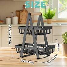 Luminpool 2 & 3 Tier Fruit Basket,Vegetable Rack,Bread Basket With Wooden Handle, Multifunctional Storage Rack, For Kitchens Home,Office - Black 2-tier - View 2