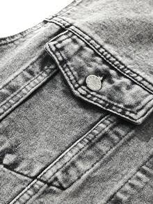 Áo gile denim đen nam, áo khoác denim cài nút cổ bẻ bạc màu thời trang, phong cách đường phố, phù hợp cho mọi mùa. - Xám - Xem 4