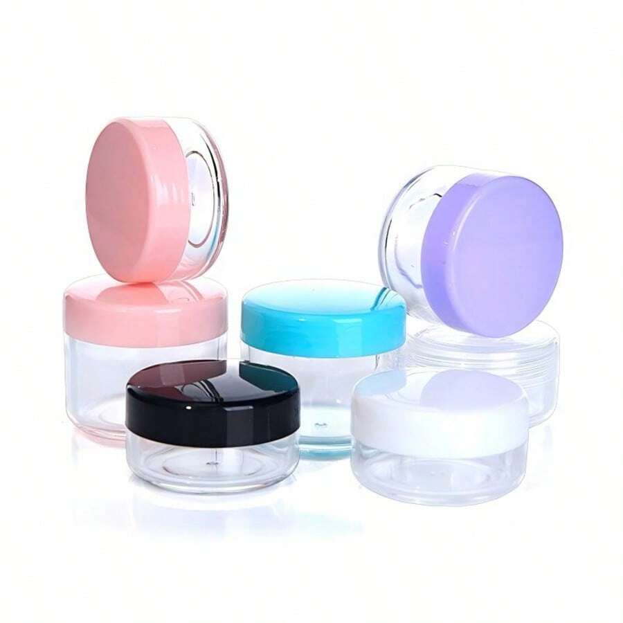 Mini Clear Cosmetic Empty Sample Jars 50/20/10/5/1 Pc,5g Plastic Container Jars, Multi-Color For Face Cream And Lotion, Lipstick, Eyeshadow, Nail Powder, Jewelry, Exquisite And Compact, Easy To Carry, Reusable, Travel Accessories - Pink - View 1