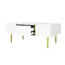 Coffee Table With High-Gloss Finish, Modern And Simple, With 2 Drawers - 白色 - 查看 10