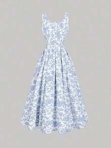 Women Midi Dresses - 藍白 - 查看 2
