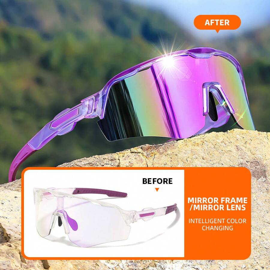Colorful Photochromic Frame  Unisex, Color-Changing Lenses, Outdoor Sports Glasses, Driving And Fishing Glasses - Màu xanh lam - Xem 1