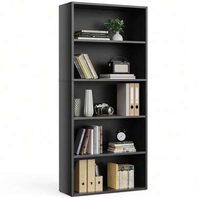 5-Tier Bookshelves With Adjustable Shelves, Floor Standing Bookcase For Home & Office Storage, Black