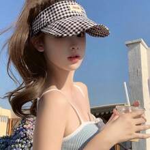 French Style Bow Visor Hat | Sweet Girl Sun Protection Cap For High Ponytail - Đen và trắng - Xem 5
