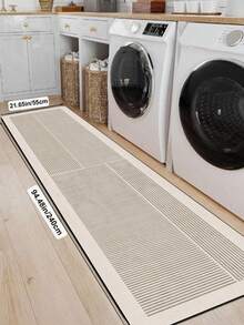 1pc Soft Rubber Water-Absorbing Kitchen Mat, 3.5mm Thick Absorbent Rug For Large Or Small Spaces, Modern Minimalist, Scandinavian Style Beige And Light Gray Vertical Striped And Solid Color Block Patchwork Pattern Room Decor Carpet - Multicolor - View 14