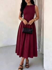 Women's Crew Neck Fitted Long Sleeve Bodycon Dress Summer Elegant - Red - View 2
