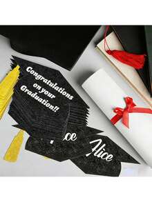 5pcs Graduation Signature Cards, Graduation Season Signature Cards, Doctorate Party Glitter Decorations, Black Glitter Cardstock, DIY Graduation Cap Decor Accessories, Suitable For Graduation Cap Decoration, Graduation Party Celebration Gifts - Multiple Styles - View 8