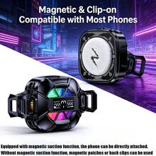 TL26 15W Magnetic Back Clip Cooling Fan Game Cooler, Three-Speed Adjustable, USB-C Interface, No Battery Required, Digital Display Screen, Adjustable Magnetic Base And Spring Clip, Compatible With Android And IOS Systems, With RGB Light Effect - Black - View 4