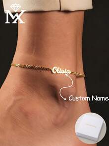 Customized Women's Name Stainless Steel Thick Cuban Chain Personalized Anklet Beach Foot Jewelry - Multicolor - View 6