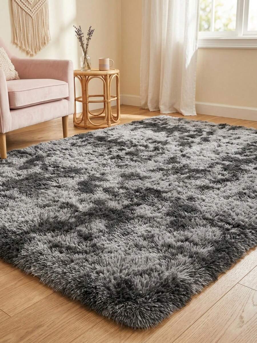 1pc Deep Gray Fluffy Tie-Dye Carpet, Plush & Comfortable, Ins Style Soft Rug For Living Room, Kitchen, Bedroom, Bathroom - Dark Gray Tie-dye - View 1