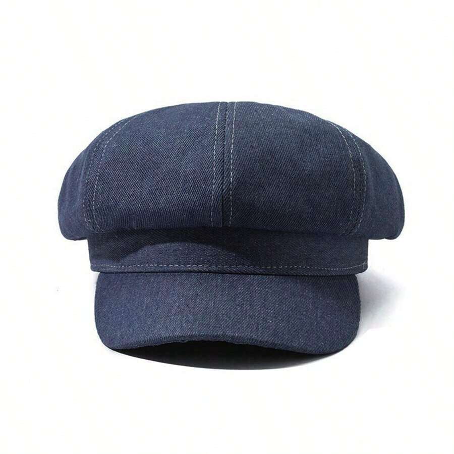 Women's Newsboy Beret Cap Visor Cap Elegant Paperboy Painter 8 Panel Octagonal Hat - Blue - View 1
