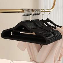 10/20pcs Multi-Functional Non-Slip Velvet Hangers, Home Closet Storage Space Saver, Designed To Prevent Scratches And Shoulder Collisions - Black - View 12