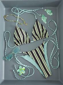 2026新款女士性感比基尼套装，Y2K风格比基尼套装，波点条纹拼接印花设计，高弹面料，适合性感派对音乐节、女士沙滩装、女士度假装、女士沙滩服饰、女士沙滩比基尼、2026夏季女士比基尼、优雅女士沙滩泳装、Y2K风格女士沙滩泳装、度假装、女士比基尼套装、女士泳装、优雅女士沙滩泳装、女士泳装、沙滩装、女士沙滩泳装、女士泳装、沙滩度假装 - 彩色 - 查看 4