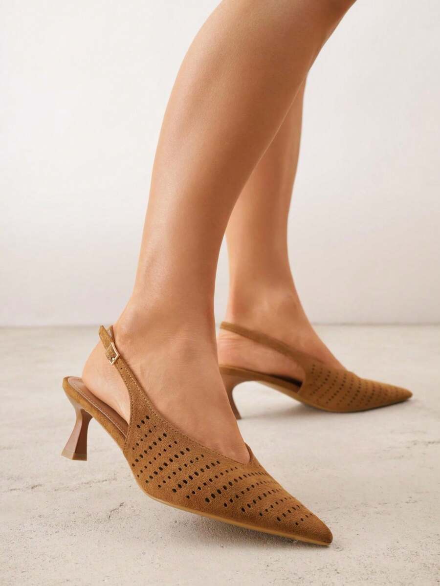 Soft Suede Pointed Toe Slingback Heels - Women's Summer Casual Shoes - Camel - View 1