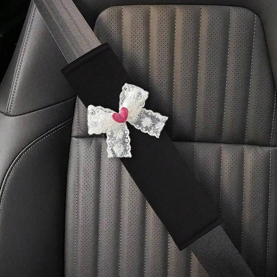 1pc/2pcs Linen Cooling Lace Bow Shoulder Pads, Car Seatbelt Covers, Women Car Interior Accessories - Lace Bow - View 1
