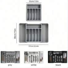 1 pièce Grand organisateur de couverts en plastique réglable, plateau de tiroir de cuisine extensible, convient pour une utilisation domestique en cuisine - Multicolore - Voir 6