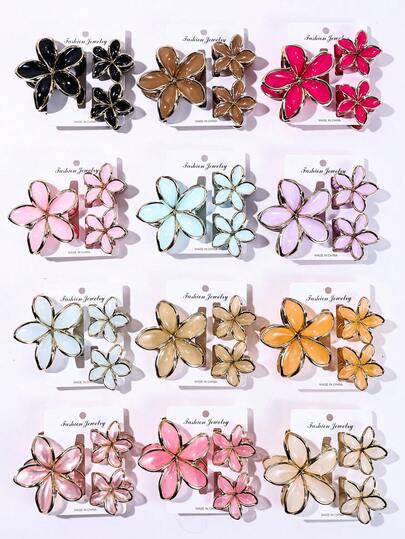 3 Piezas Pinzas para el cabello con flores para niñas, nuevas pinzas grandes y pequeñas con flores y bordes dorados, set de pasadores para el cabello, accesorios de moda bohemia/boho para flores en el cabello, opciones de regalo para el Día de la Madre y uso diario