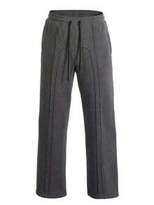 Men's Casual Solid Color Drawstring Waist Sports Pants, All Season, Fall - 咖啡棕 - 查看 10