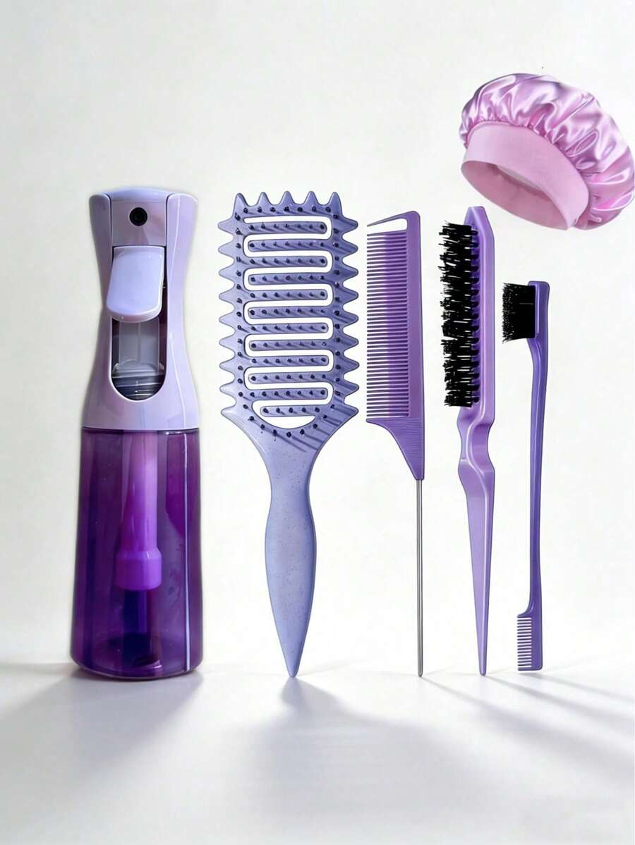 Set de 6/3 piezas de herramientas para peinado | Incluye botella de spray de 200ml, peine volumizador, peine de cola y tapa difusora de spray rizado - Multicolor - Ver 1