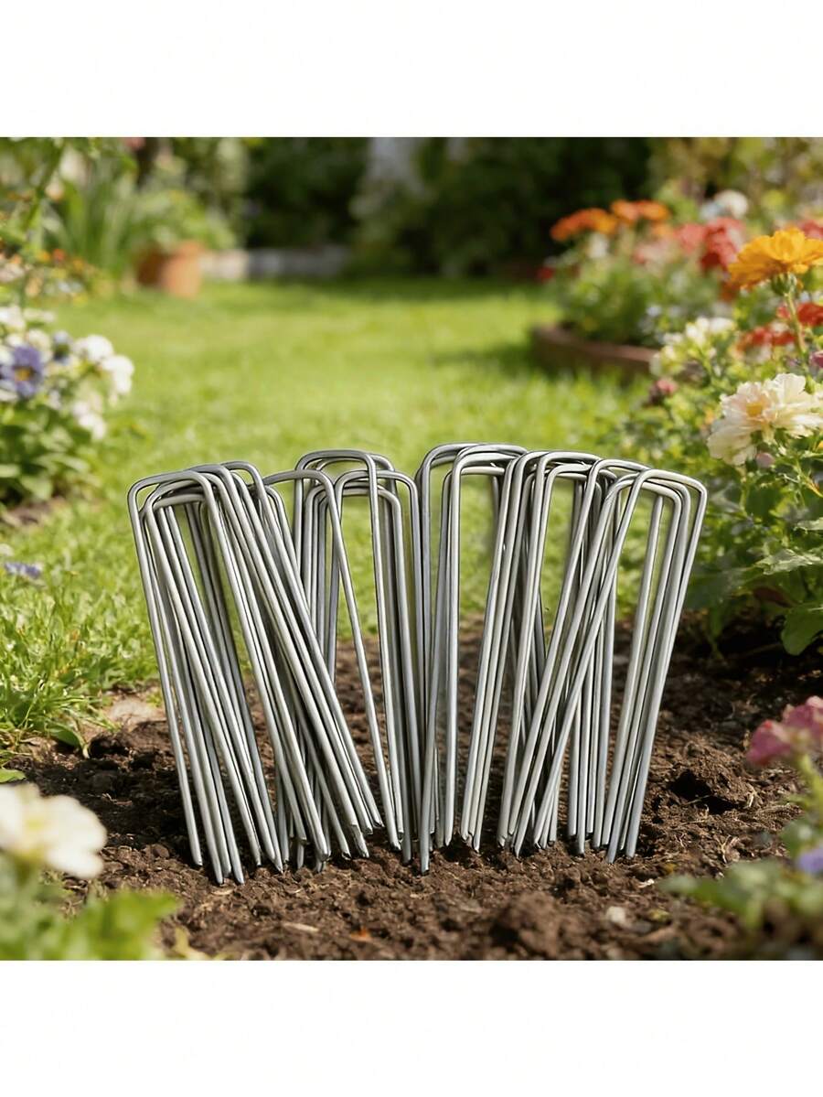 20/45 piezas Piquetas en forma de U, diseñadas para ser reutilizables, con superficie lisa y propiedades anticorrosión. Son fáciles de usar, adecuadas para montar carpas de camping, mejorar y embellecer céspedes, y cumplir con diversos requisitos del sitio. Estas piquetas también se pueden usar para la jardinería, el deshierbe y el paisajismo, y pueden tener otros usos potenciales por explorar.