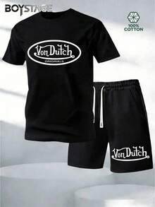 Men's Printed Pattern T-Shirt Shorts Set,  Von Dutch Shirt,Graphic Tees, 2026 New Casual Men's Set,Camisetas Para Hombre,Shorts De Hombre - 黑色 - 查看 1