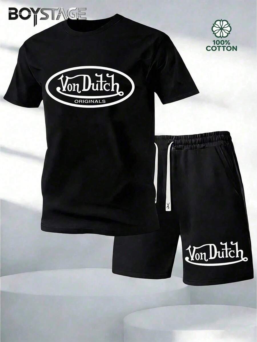 Men's Printed Pattern T-Shirt Shorts Set,  Von Dutch Shirt,Graphic Tees, 2026 New Casual Men's Set,Camisetas Para Hombre,Shorts De Hombre - 黑色 - 查看 1