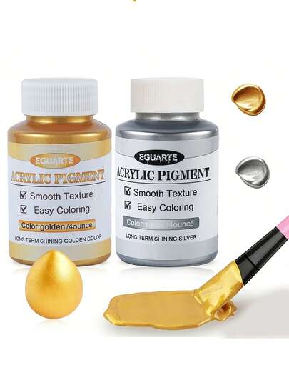 120ml/4oz Metallic Acrylic Paint, Large Capacity Gold/Silver, High Gloss, Waterproof Quick-Drying, Suitable For DIY Projects, Graffiti, Sketching, Canvas, Stones, Walls And Ceramics, Providing Vibrant Colors, Ideal For Creative Projects