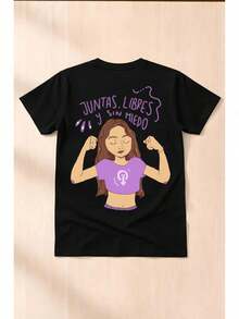 Playera Feminista - 8 De Marzo- 8m  Juntas Y Sin Miedo - Negro - Ver 2