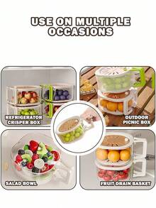 3pcs/Set 2-In-1 Double Layer Colander, 100% Fruit Strainer Container With Folding Handle, Suitable For Fruits And Vegetables, Multi-Functional Food Strainer, Kitchen Gadget, Thickened Fruit Bowl, Mini Home Set, Kitchen Gift - One Size Fits All - View 9