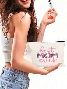 Túi đựng mỹ phẩm bằng vải canvas "Người mẹ tuyệt vời nhất", Túi đựng đồ dùng cá nhân cho nữ, Túi đựng mỹ phẩm có khóa kéo, Túi đựng điện thoại có khóa kéo, Hộp đựng bút chì, Túi đựng cọ trang điểm - Nhiều màu - Xem 7