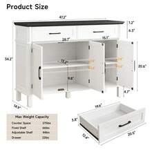 ONBRILL Storage Buffet Cabinet, 48" Farmhouse Sideboard Cabinet With Two Drawers And Three Doors, Wood Coffee Bar Cabinet With Adaptable Shelves, Kitchen, Living Room, And Entryway Storage Cabinet - White Black 48 inch - 查看 5