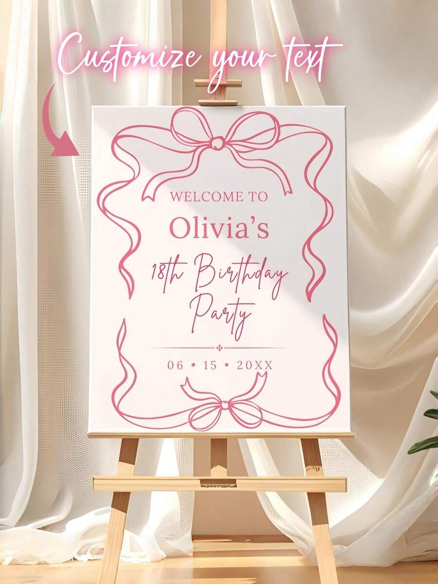 Personalized Bride Party And Wedding Welcome Sign, Customized Name Age And Date, Shiny Silver Decor For Birthday Graduation Celebration Engagement Party - Multicolor - View 1