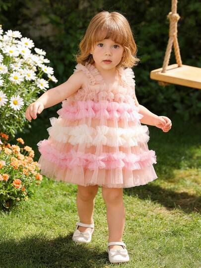 Young Girl Spaghetti Strap Tulle Puff Dress, Elegant Princess Party Dress For Girls, Suitable For Children's Birthday Party, Flower Girl, Wedding, Prom, Holiday Celebration