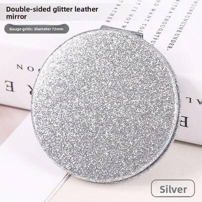 1 Gương trang điểm cầm tay hai mặt tối giản, kích thước lớn 72mm, hình tròn, có thể gập lại, kèm kim tuyến.