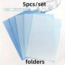 5pcs L-Shaped A4 Folder, A4 Gradient Plastic File Bag, Office Supplies Single Page Document Archive Bag, Thickened Waterproof - A4 - View 11