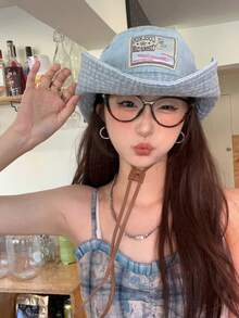 1顶新款女士拼接渔夫帽 - 复古水洗做旧宽檐帽 - 碗状设计，修饰脸型 - 防晒遮阳帽 - 彩色 - 查看 5
