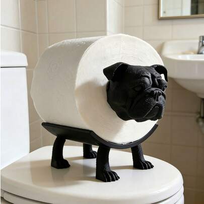 Giá đựng giấy vệ sinh hình chó Bulldog đen 3D - Trang trí phòng tắm sáng tạo - Hộp đựng khăn giấy dễ thương - Kệ đựng đồ trong phòng tắm (Không bao gồm khăn giấy)