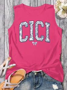 Plus Size Women's Cici Sleeveless Tank Top, Casual Vest For Summer, Mother's Day Gifts, Women's Summer Vacation Clothing - Hồng - Xem 2