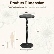 Small Side Table, ' Black Round Side Table, Drink Table Small Spaces, Modern Accent Nightstand Solid Wood Leg, Mid-Pedestal Sofa Table Classic Sculpted Design Living Room, Assembly - Black + a - View 2