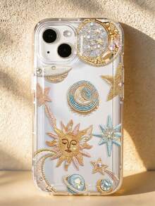 1件復古星空、月亮與宇宙圖案防滑透明氣囊軟手機殼，適用於 iPhone 11/12/13/14/15/16/17 Pro Max - 彩色 - 查看 5