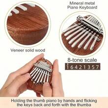 Mini Cute Musical Instrument High-Quality Holiday Gift, 8-Key Kalimba Thumb Piano, Wooden With Hanging Rope, Includes Tutorial Guide - Multicolor - View 3