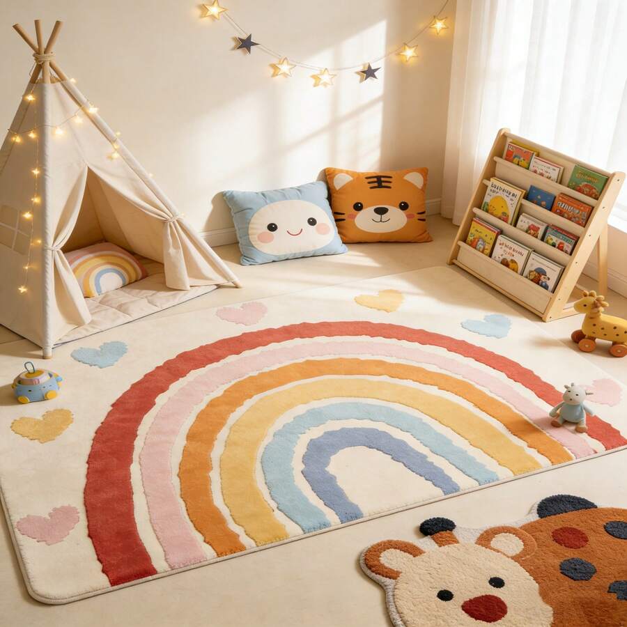 Thảm chơi giáo dục đa năng 1 chiếc, tích hợp chữ cái, số, động vật, cầu vồng, không gian, các mùa và các yếu tố nhận thức khác, kết hợp với họa tiết đường ray, kiểu dáng dễ thương và đa chức năng, phù hợp cho không gian giáo dục mầm non. Có thể gấp gọn, dễ vệ sinh, giặt được và chống thấm nước. - Nhiều màu - Xem 1