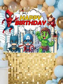 Marvel 75*95厘米生日派对装饰背景布，生日摄影横幅，涤纶派对背景布，复仇者联盟纸盘装饰，超级英雄桌布和餐具生日派对用品 - 多色 - 查看 8