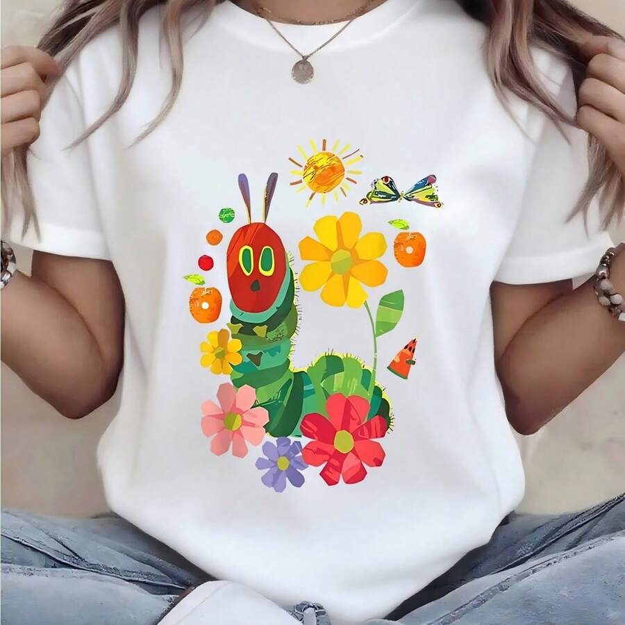 Plus Size Women Clothes,Curvy Plus Size,Summer Tops,Plus Size Oversized Graphic Tee, Women's Relaxed Fit Crew Neck Short Sleeve Top, Soft Comfort Durable Print Everyday Holiday Gift - 白色 - 查看 1